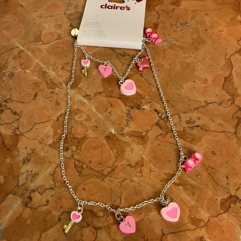 Valentine’s Day Kids Jewelry Bundle Hearts Bracelet, necklace & unicorn bow NEW